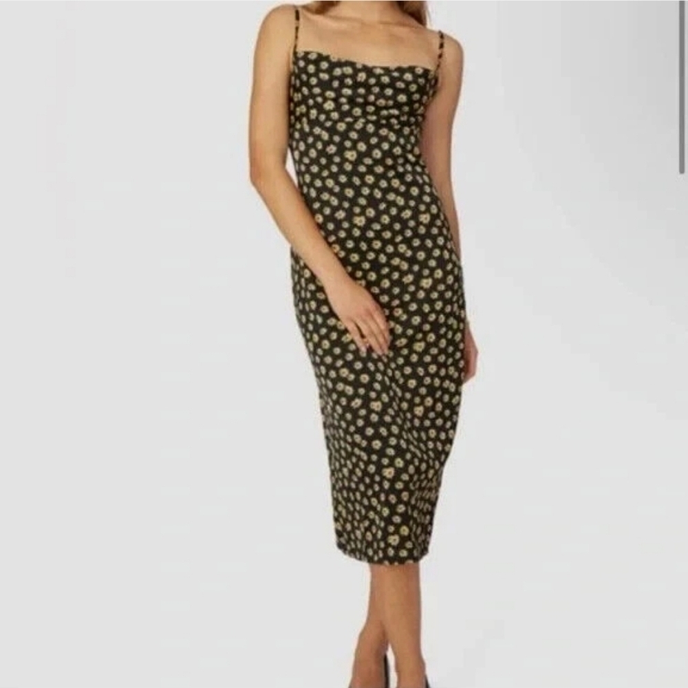 Weworewhat Spaghettei Strap Cowl Midi Ditsy Daisies Black Dress Nwt
